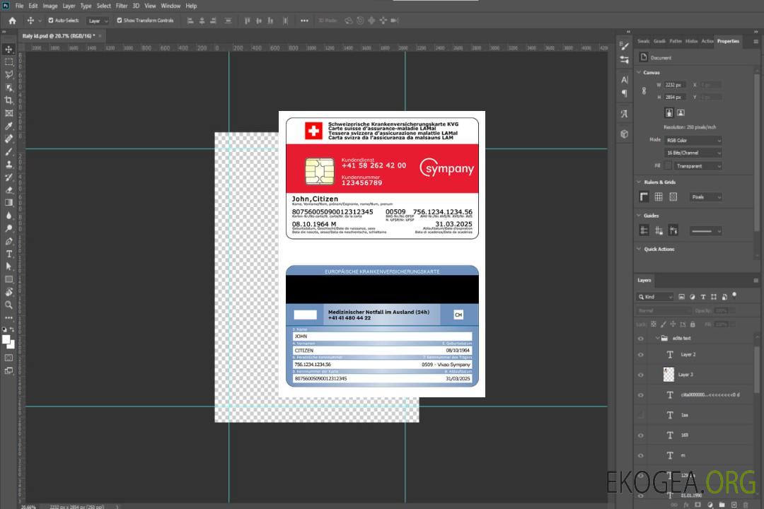 Carte d'assurance maladie suisse template